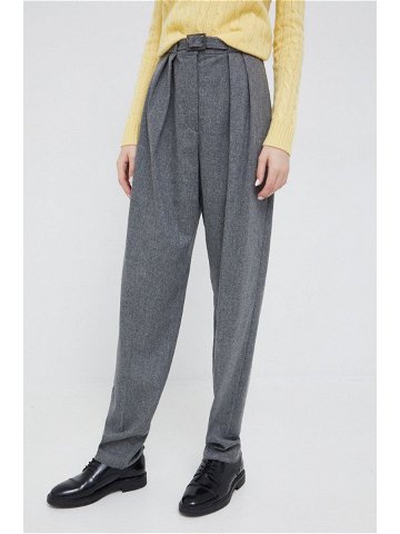 Vlněné kalhoty Emporio Armani dámské šedá barva střih chinos high waist