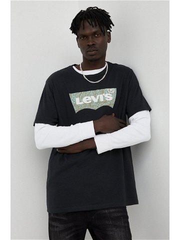 Bavlněné tričko Levi s černá barva s potiskem