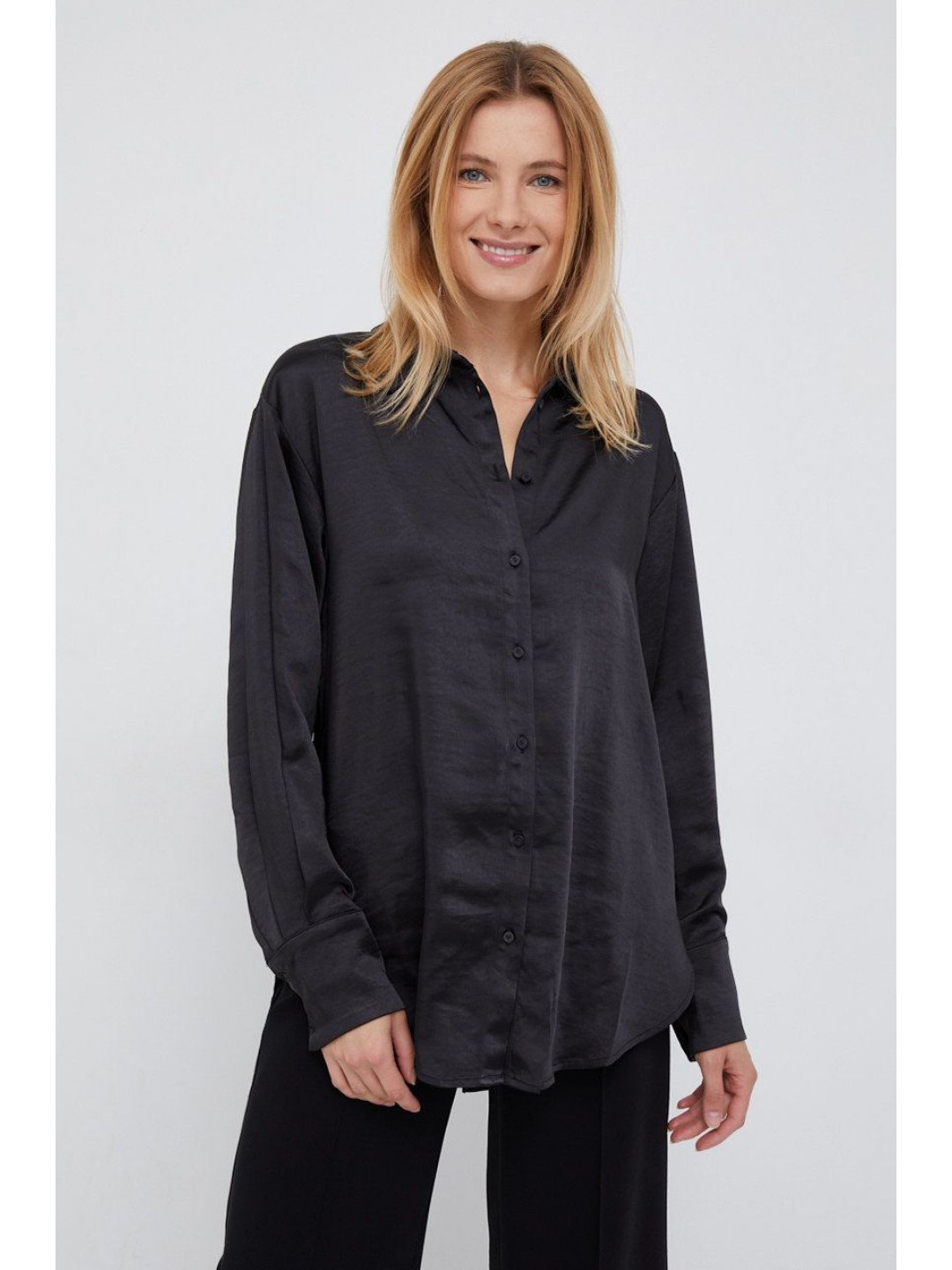 Košile Y A S dámská černá barva regular s klasickým límcem