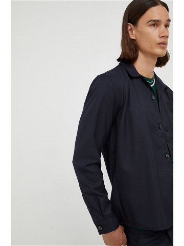 Košile Bruuns Bazaar pánská tmavomodrá barva regular s klasickým límcem
