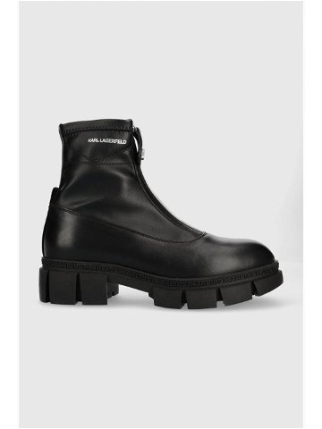 Kožené kotníkové boty Karl Lagerfeld Aria dámské černá barva na plochém podpatku