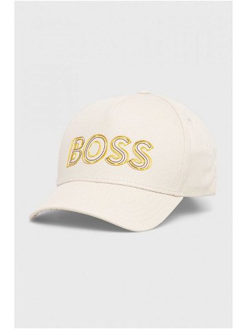 Bavlněná čepice BOSS Boss Athleisure béžová barva s potiskem