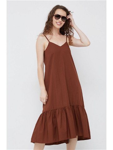Bavlněné šaty Sisley hnědá barva midi