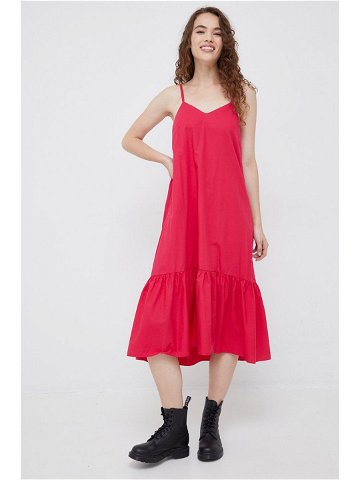 Bavlněné šaty Sisley růžová barva midi
