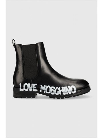 Kožené kotníkové boty Love Moschino dámské černá barva na plochém podpatku