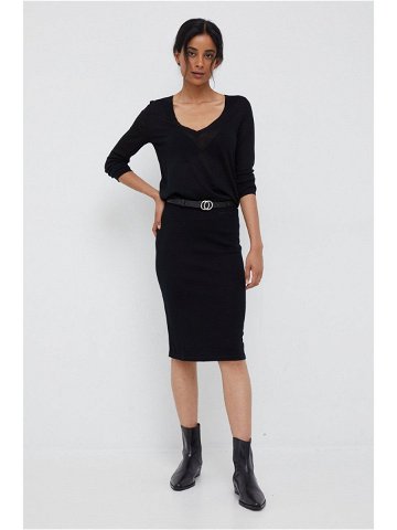 Vlněná sukně Calvin Klein černá barva midi pouzdrová
