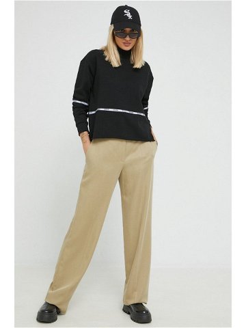 Kalhoty HUGO dámské béžová barva široké high waist