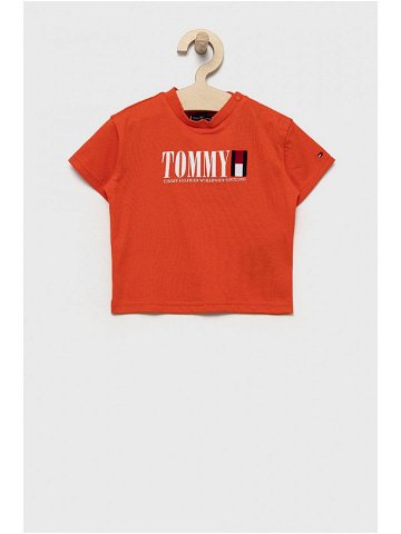 Dětské bavlněné tričko Tommy Hilfiger oranžová barva s potiskem