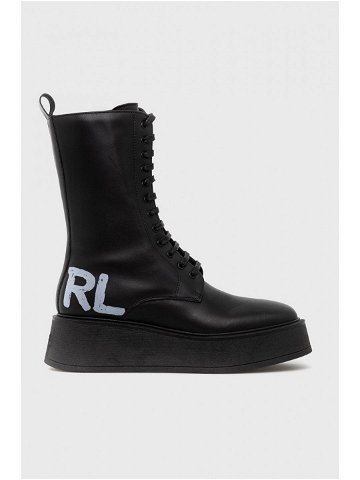 Kožené kotníkové boty Karl Lagerfeld Zephyr dámské černá barva na platformě