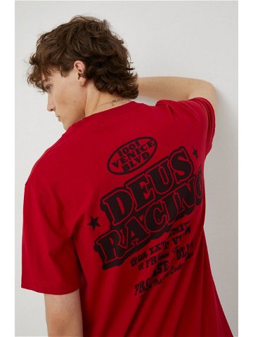Bavlněné tričko Deus Ex Machina červená barva s potiskem