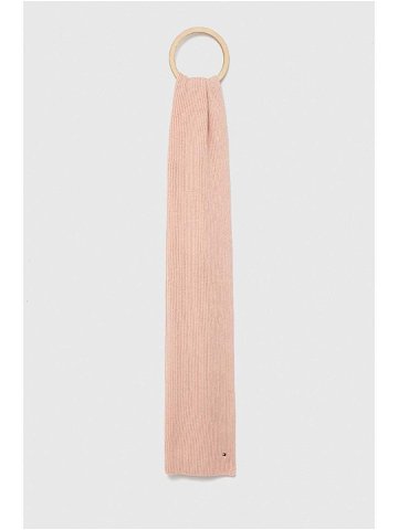 Šátek s příměsí kašmíru Tommy Hilfiger růžová barva hladký