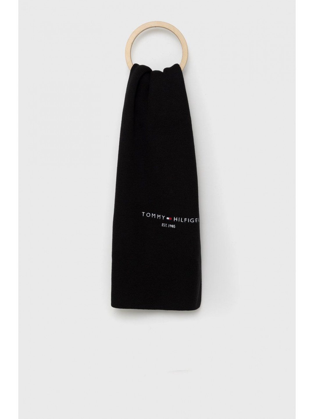 Bavlněný šátek Tommy Hilfiger černá barva hladký