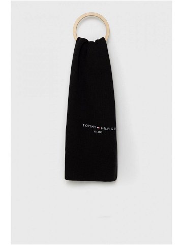 Bavlněný šátek Tommy Hilfiger černá barva hladký
