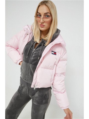 Péřová bunda Tommy Jeans dámská fialová barva zimní oversize