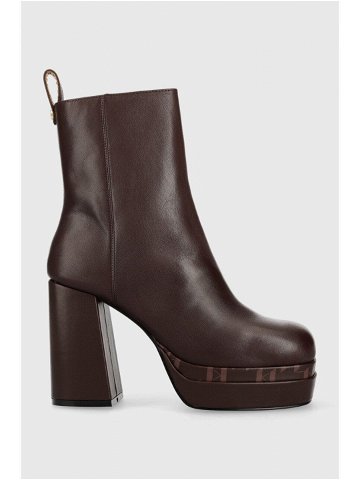 Kožené kotníkové boty Karl Lagerfeld Strada dámské hnědá barva na podpatku