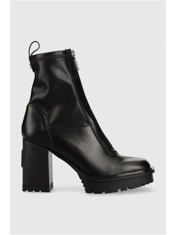 Kožené kotníkové boty Karl Lagerfeld Voyage dámské černá barva na podpatku