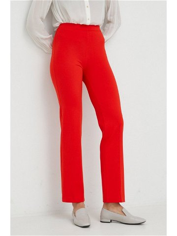 Kalhoty United Colors of Benetton dámské červená barva jednoduché high waist