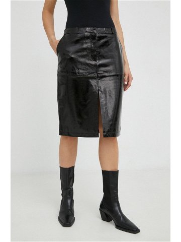 Kožená sukně Herskind Rillo černá barva mini