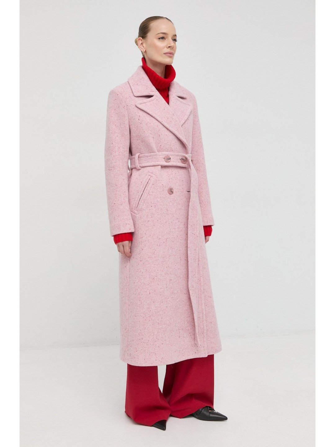 Vlněný kabát Beatrice B růžová barva přechodný dvouřadový