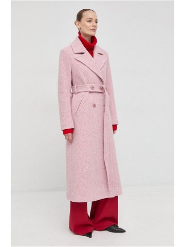 Vlněný kabát Beatrice B růžová barva přechodný dvouřadový