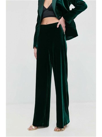 Kalhoty ze směsi hedvábí Luisa Spagnoli Omologo zelená barva high waist