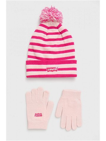 Čepice a dětské rukavice Levi s růžová barva