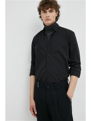 Košile Bruuns Bazaar pánská černá barva regular s límečkem button-down
