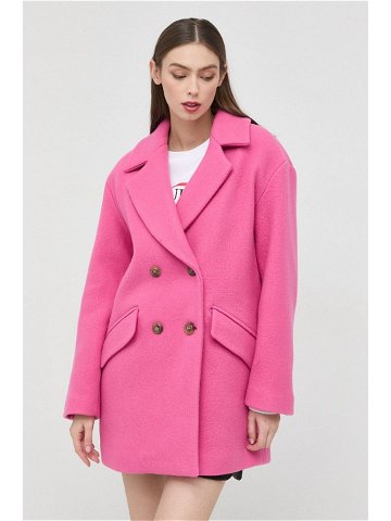 Vlněný kabát Pinko dámský růžová barva přechodný dvouřadový