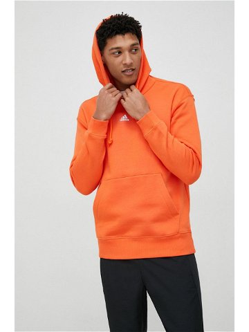 Mikina adidas pánská oranžová barva s kapucí hladká