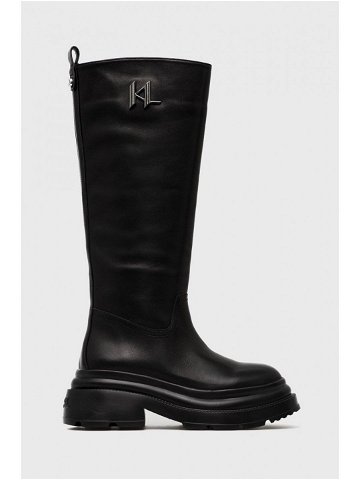 Kožené kozačky Karl Lagerfeld Danton dámské černá barva na plochém podpatku lehce zateplené