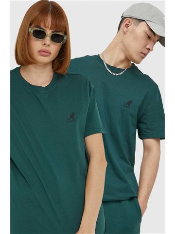 Bavlněné tričko Kangol zelená barva s potiskem
