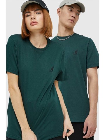 Bavlněné tričko Kangol zelená barva s potiskem