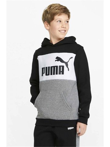 Dětská mikina Puma černá barva s kapucí vzorovaná