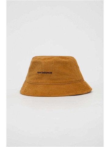 Manšestrový klobouok New Balance hnědá barva bavlněný