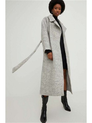 Kabát s příměsí vlny Answear Lab šedá barva přechodný oversize