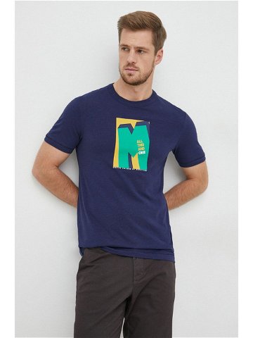 Bavlněné tričko United Colors of Benetton tmavomodrá barva s potiskem