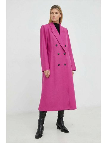 Vlněný kabát Gestuz růžová barva přechodný dvouřadový