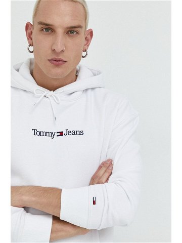Mikina Tommy Jeans pánská bílá barva s kapucí s aplikací