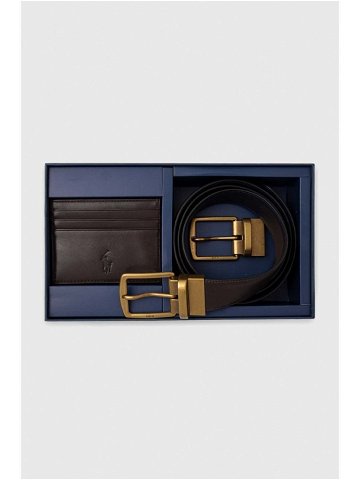 Pásek a kožený držák na karty Polo Ralph Lauren hnědá barva 405880721002