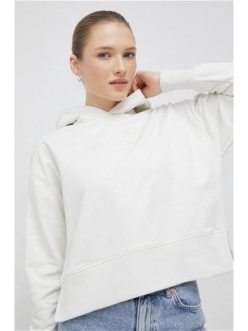 Bavlněná mikina Calvin Klein Jeans dámská béžová barva s kapucí hladká