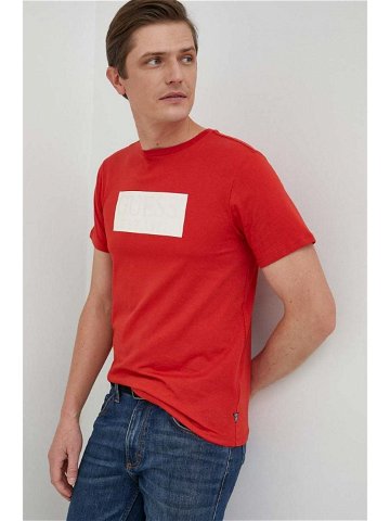 Bavlněné tričko Guess červená barva s potiskem
