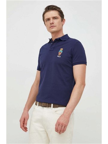 Bavlněné polo tričko Polo Ralph Lauren tmavomodrá barva s aplikací