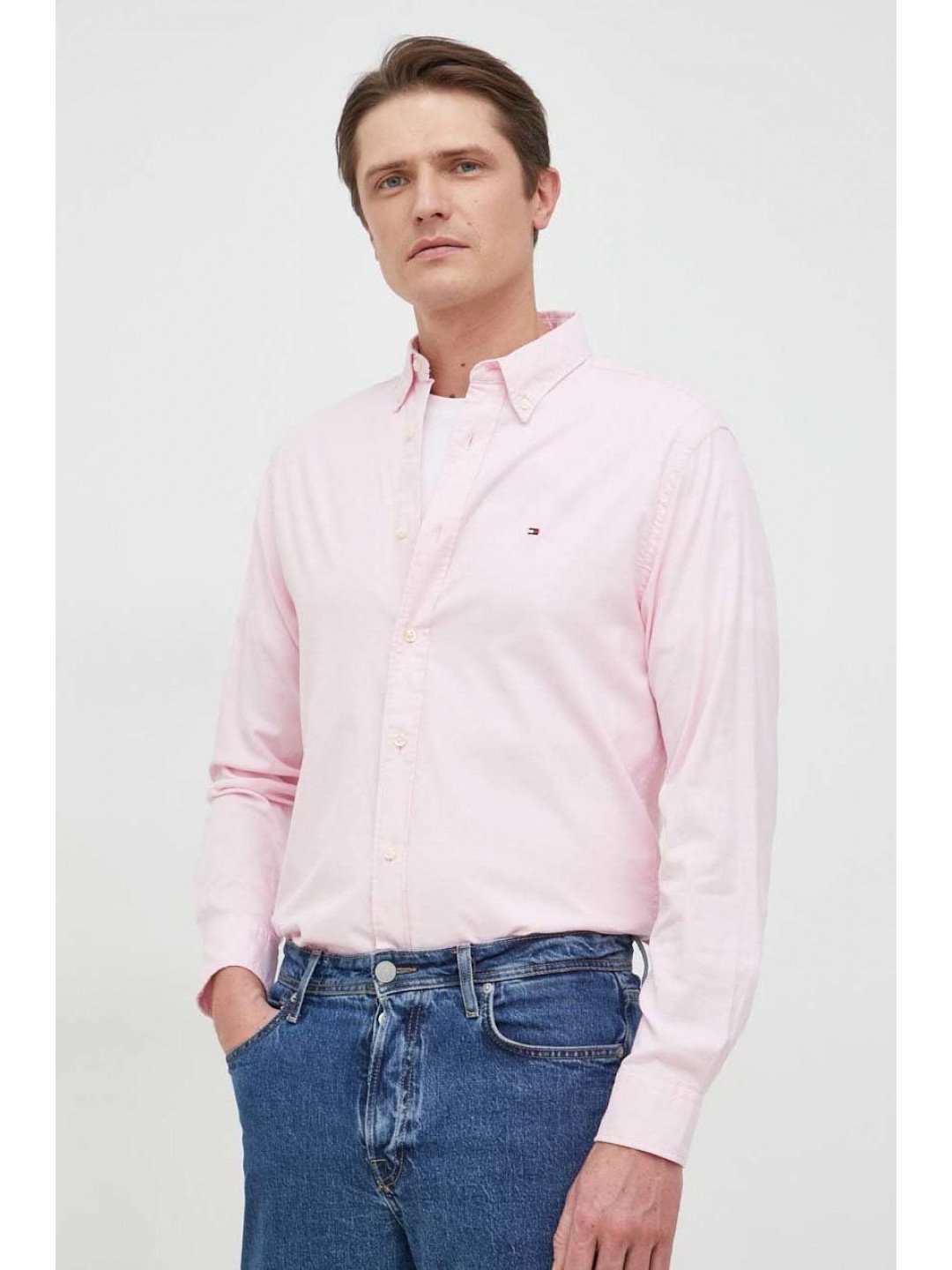 Košile Tommy Hilfiger pánská fialová barva regular s límečkem button-down