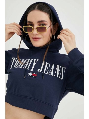 Mikina Tommy Jeans dámská tmavomodrá barva s kapucí s aplikací