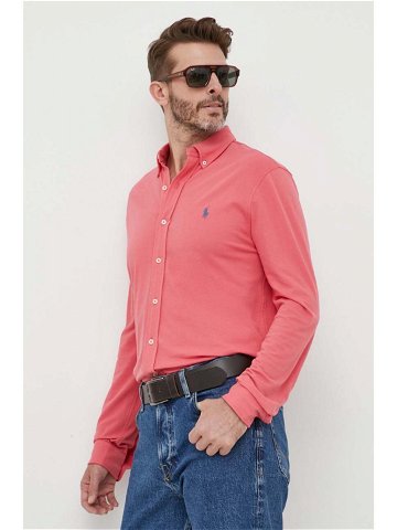Košile Polo Ralph Lauren červená barva regular s límečkem button-down 710654408
