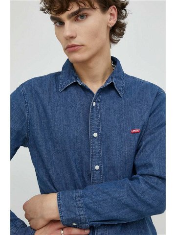 Džínová košile Levi s pánská tmavomodrá barva slim s klasickým límcem