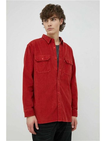 Manšestrová košile Levi s pánská červená barva relaxed s klasickým límcem