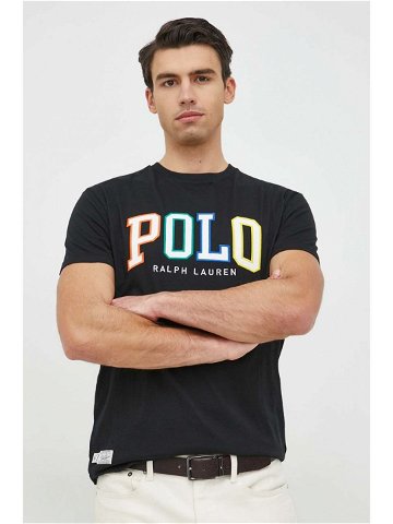 Bavlněné tričko Polo Ralph Lauren černá barva s aplikací