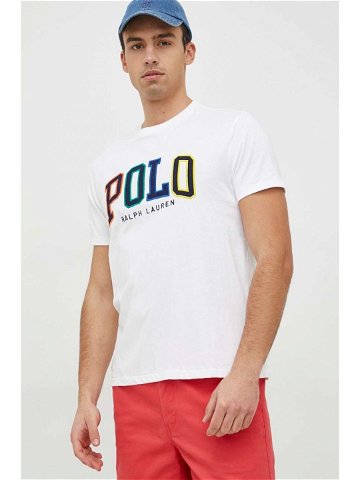 Bavlněné tričko Polo Ralph Lauren bílá barva s aplikací