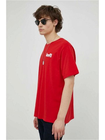 Bavlněné tričko Levi s červená barva s potiskem